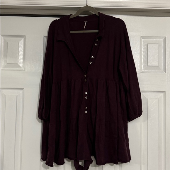 Free People Easy Kinda Love Oversized Knitted Romper in Burgundy - Picture 6 of 8